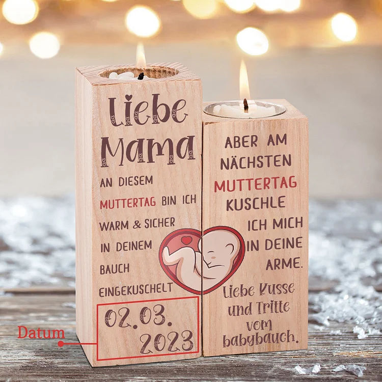Kettenmachen Quaderform Kerzenhalter Personalisierter Datum Kerzenständer-Geschenk für Mutter Liebe, küsse und Tritte vom Babybauch