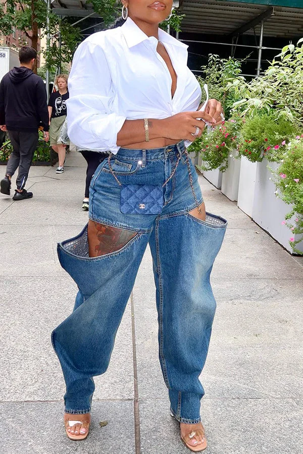 Fashion Trendy High Waist Hollow Jeans