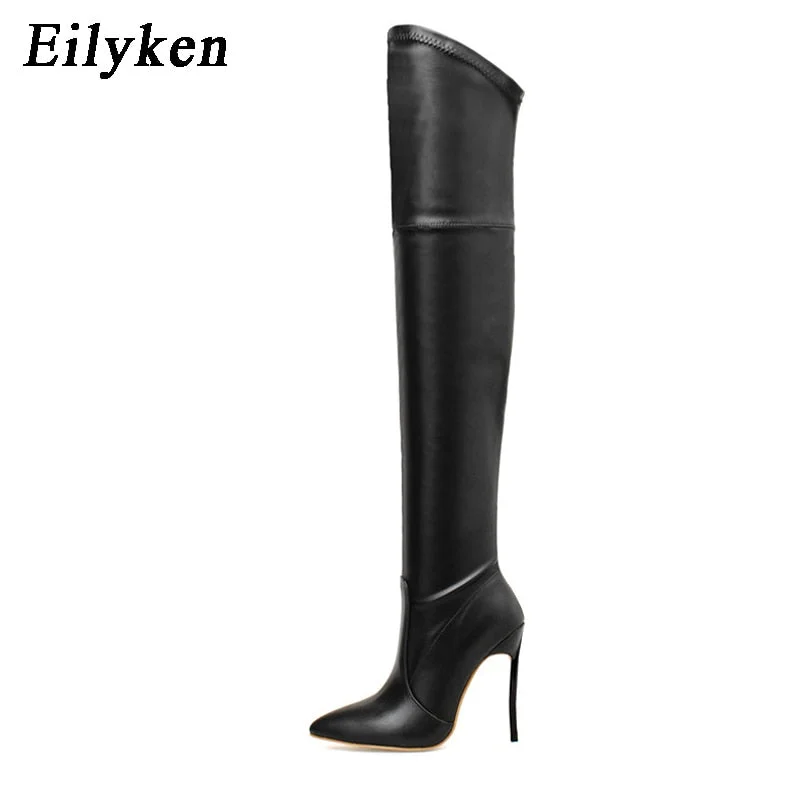 Christmas Gift Sexy Stretch Over the Knee Boots Womens Extreme Thigh High Heels Boots Pointed Toe Party Winter Boots Black size 41 42