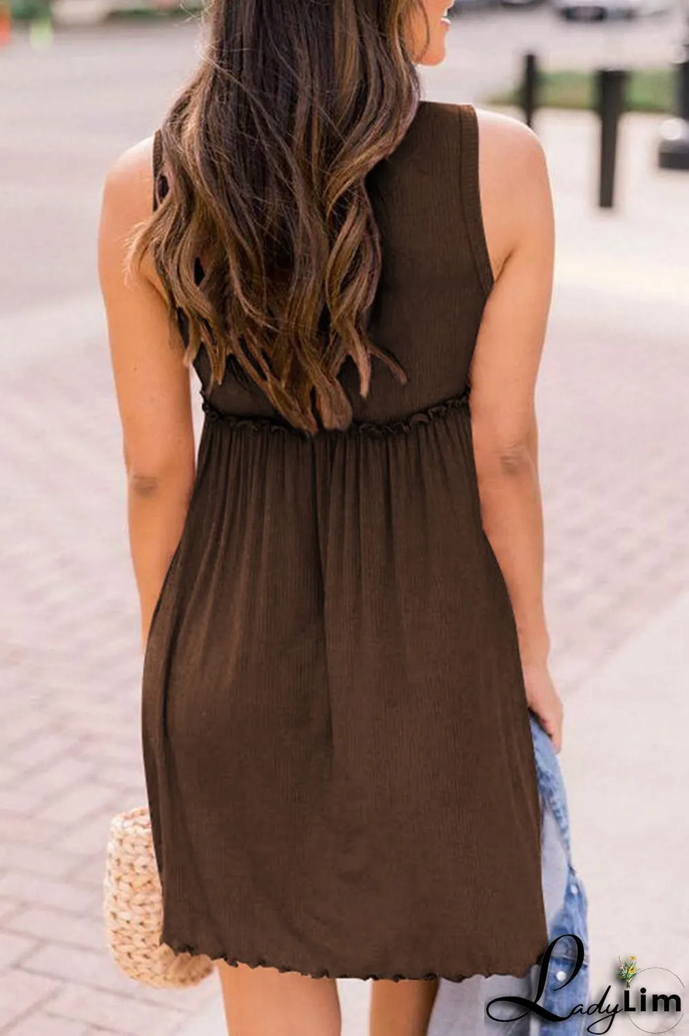 Apricot Casual Solid Patchwork U Neck Cake Skirt Dresses