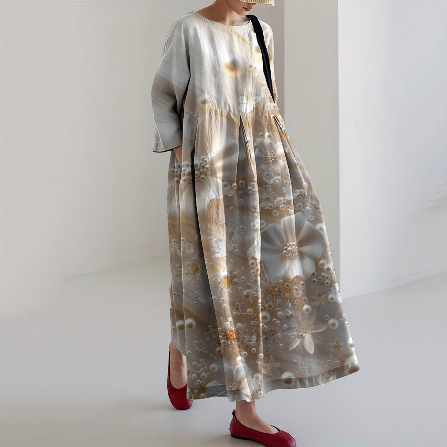 Simple Pearl Floral Print Women'S Dress artswardrobe