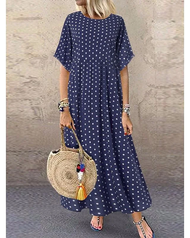 Women's Loose Maxi long Dress - Half Sleeve Polka Dot Print Summer Hot Casual Holiday Loose Blue Yellow Wine L XL XXL 3XL 4XL 5XL