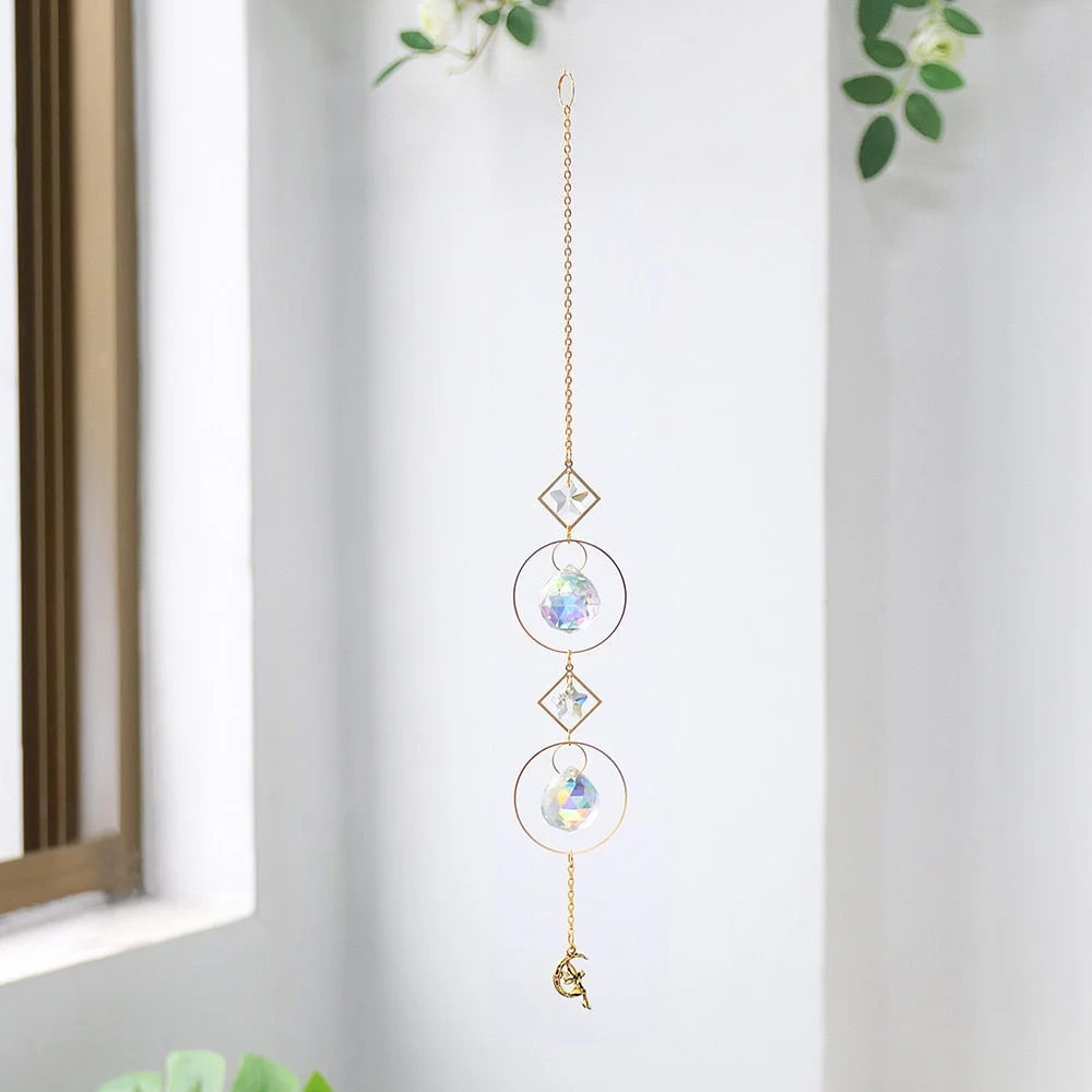 Colorful Crystals Suncatcher Hanging Sun Catcher with Chain Pendant Ornament Suncatchers for Window Home Garden Christmas Gift
