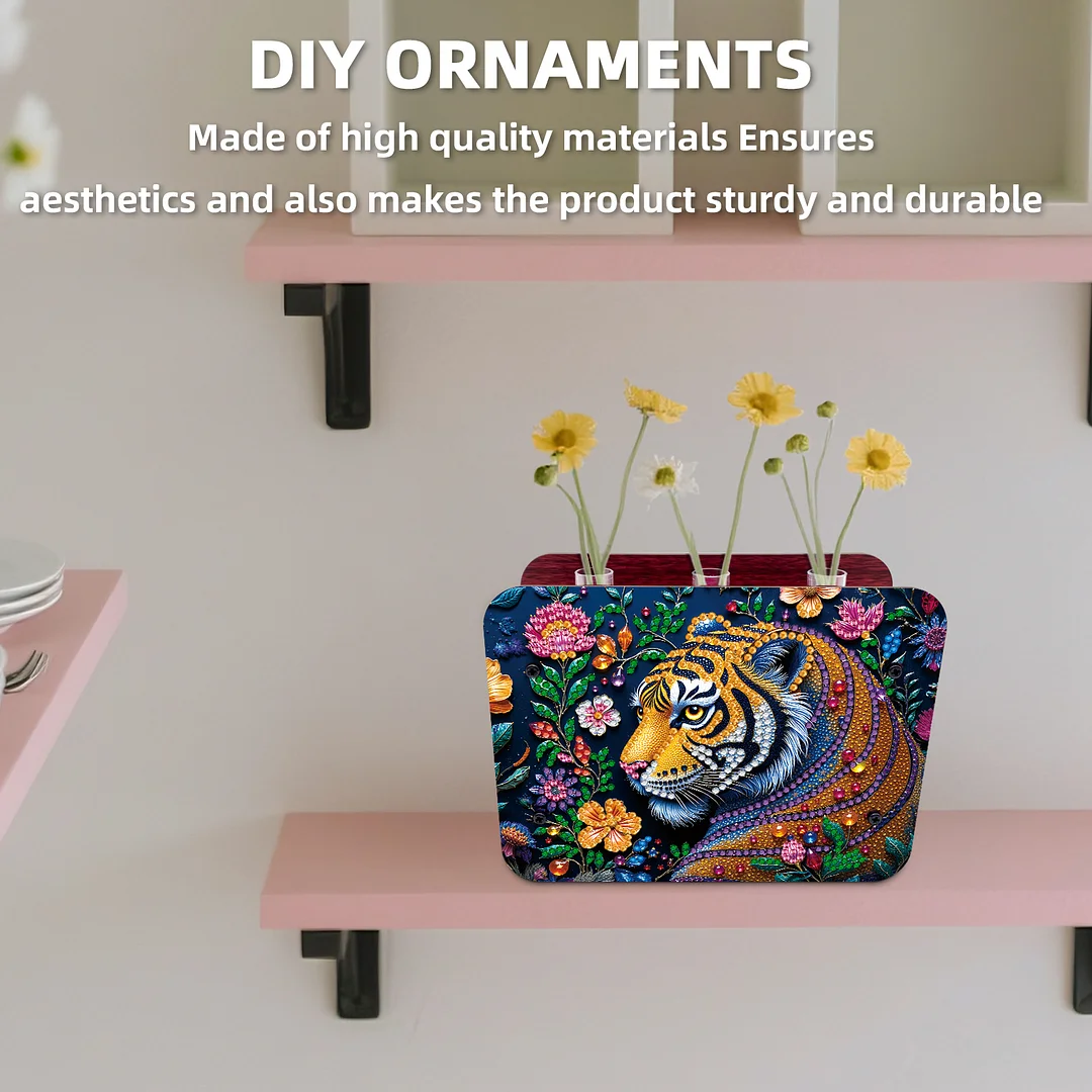 Gem Tiger DIY Diamond Painting Wooden Tube Vase for Adults Gift Idea Home Decor
