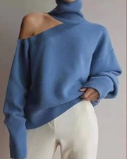 Fashion High-Neck Casual Long-Sleeved Hollow Sweater