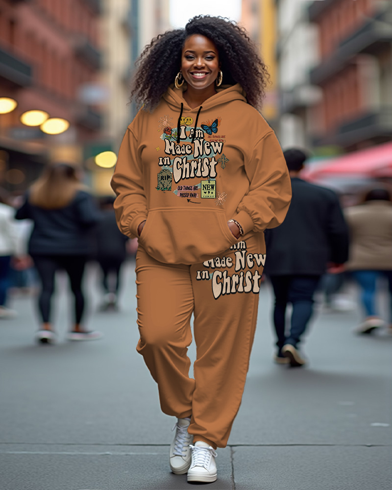 Women's Plus Size I Am Made New In Chirst Hoodie and Casual Pants Set