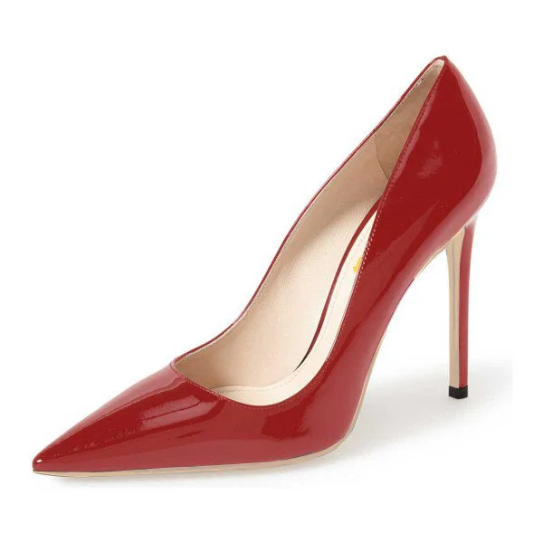 Patent Leather 5-inch Stiletto Heels Pointed Toe Red Pumps for Women |FSJ Shoes
