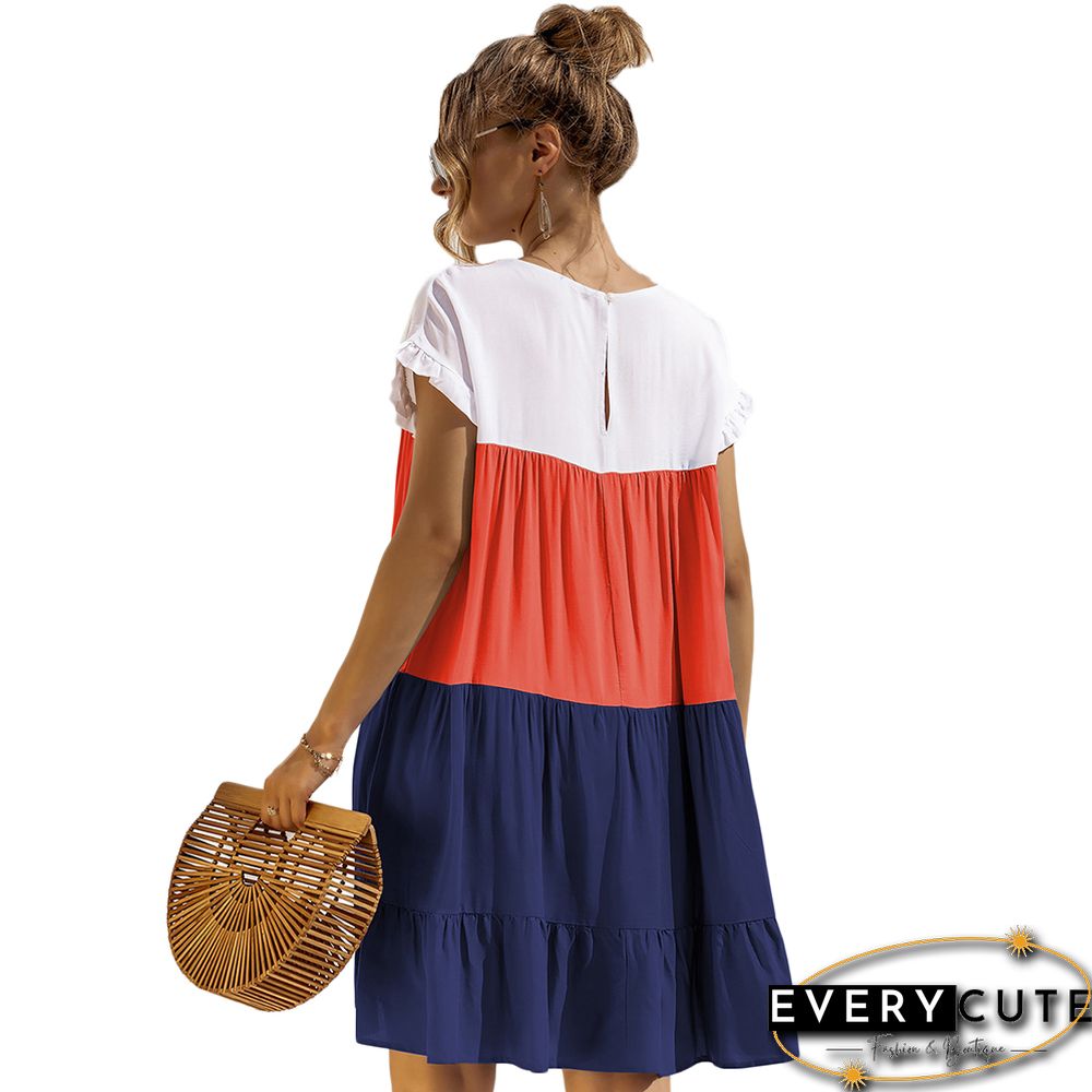 Navy Blue ColorBlock Ruffle Mini Dress