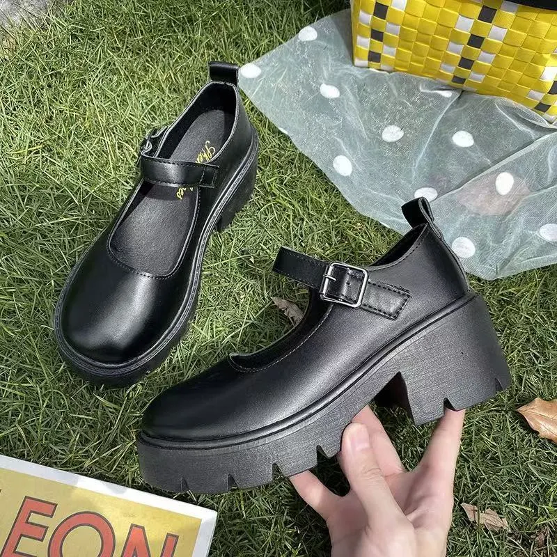 Breakj Breakj And Summer 2025 JK Uniform Shoes To Increase The Thick Bottom Of The Student Mary Jane High-Heeled Retro Single Shoes English