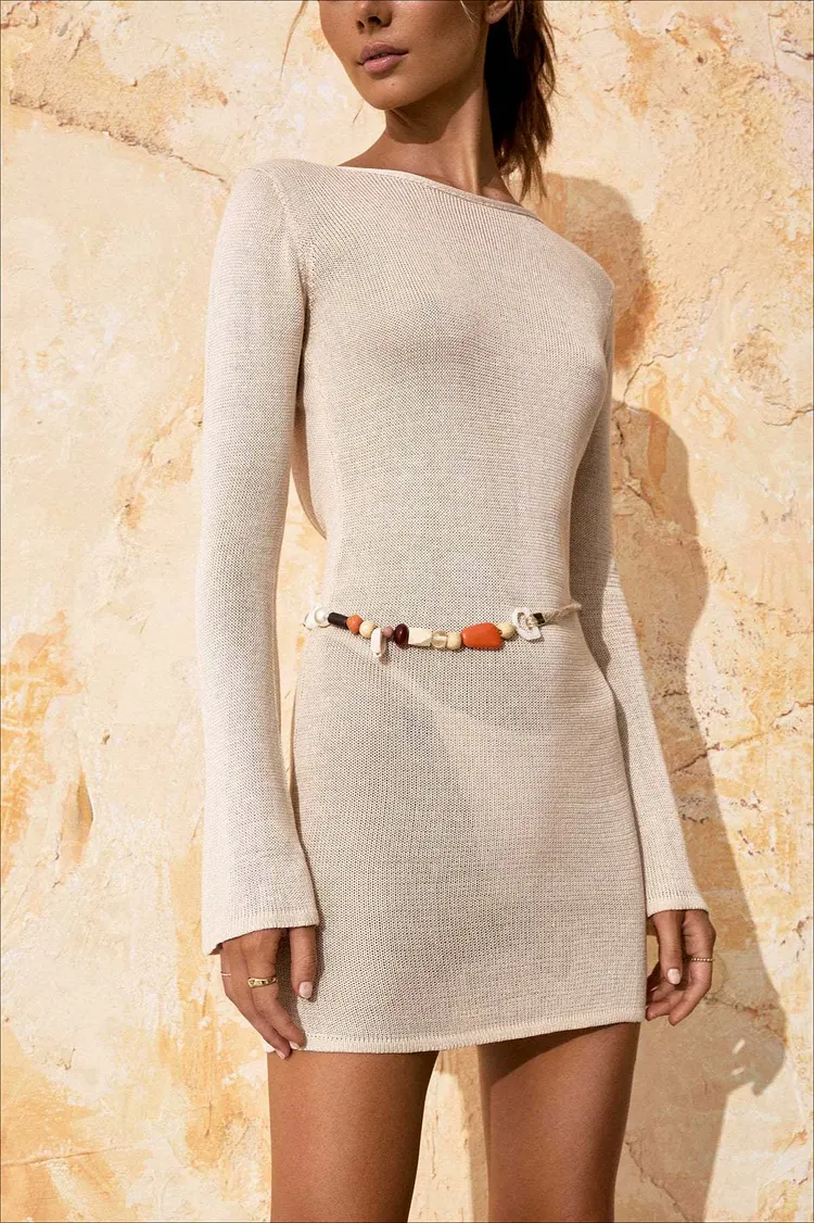 Backless Knit Flare Sleeve Cover Up