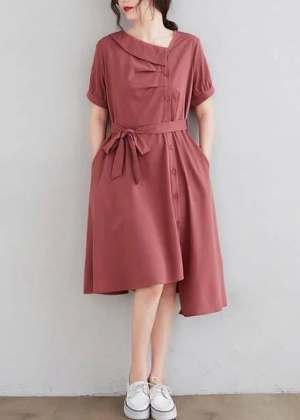 diy red clothes For Women asymmetric pockets daily Dress