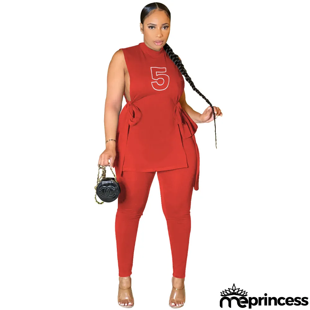 Women's Summer Slit Lace-Up Fashion Printed Two Piece