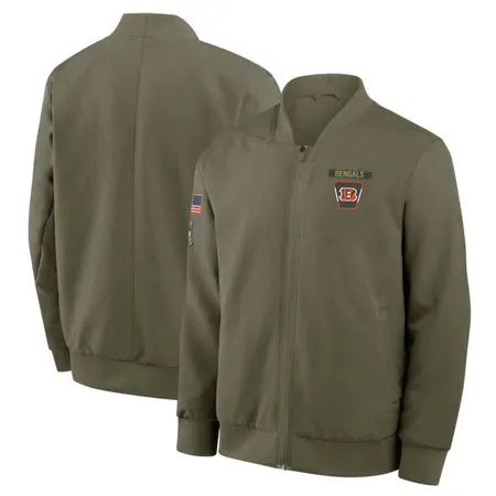 Men's Cincinnati Bengals  Olive 2025 Salute to Service Sideline Full-Zip Bomber Jacket