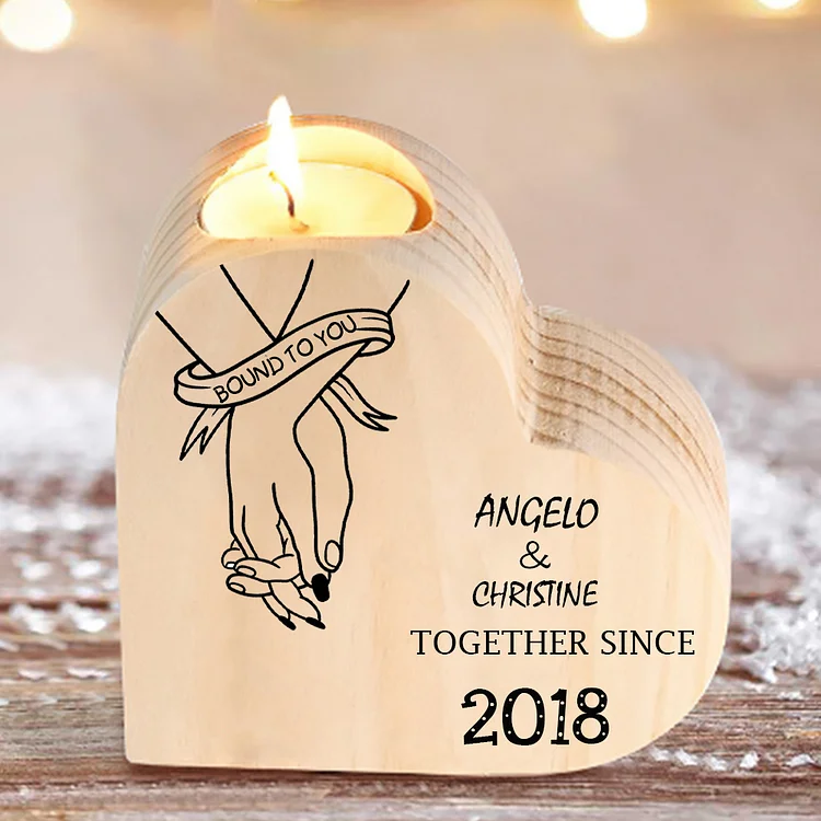 Couple Wooden Heart Candle Holder Hand Gesture Heart Promise Candlesticks
