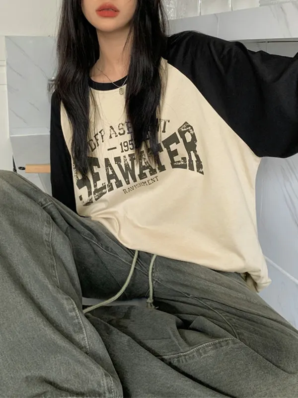 Brownm raglan long sleeve T-shirt with printed slogan