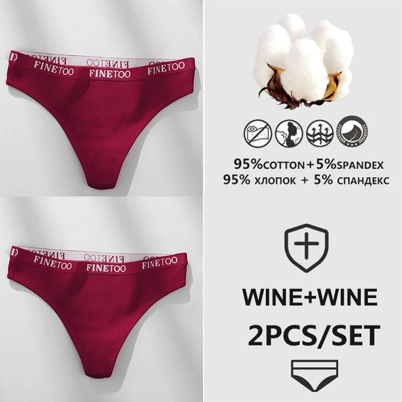 FINETOO 1/2PCS G-string Women Cotton Thongs M-XL Design Letter Femme Underwear Sexy Panties Underpants Thong Pantys Lingerie