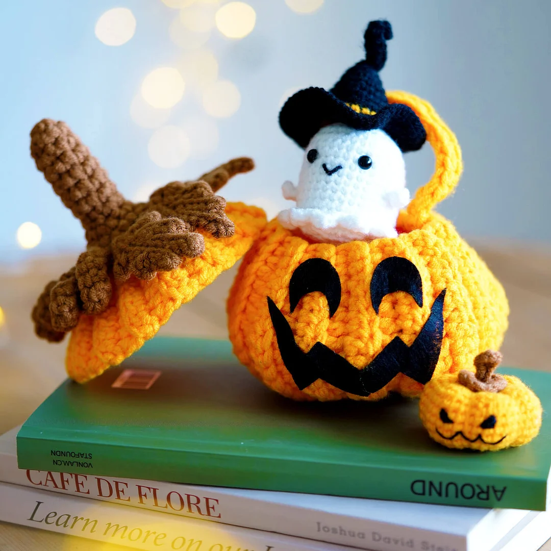 Mewaii® Halloween Pumpkin Crochet Kit For Beginners With Easy Peasy YarnFor Holiday Gift Christmas