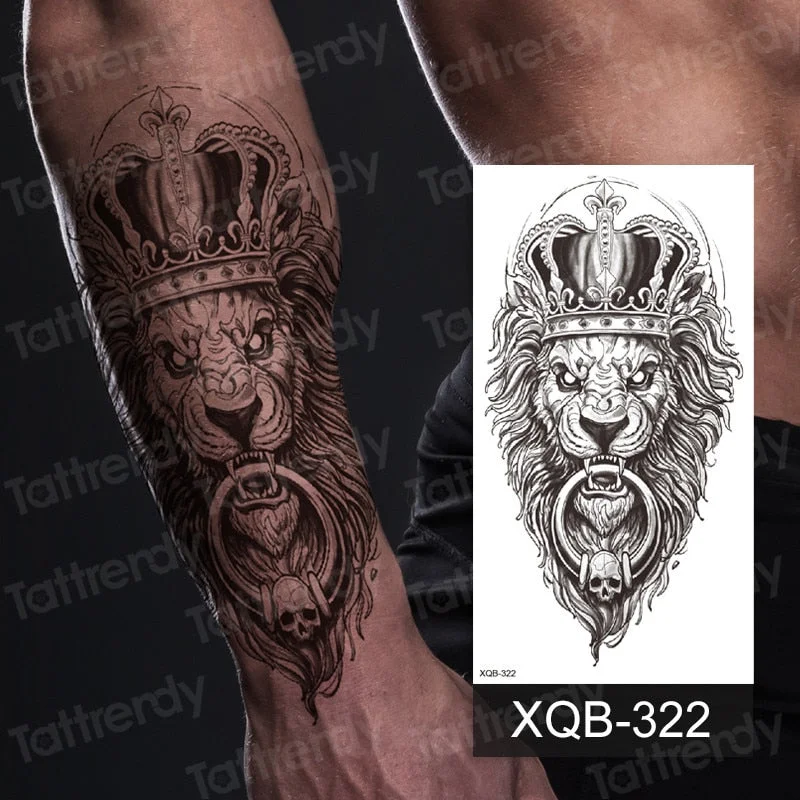 arm band tattoo men boy sexy black temporary waterproof tattoo wolf tiger lion king tribal tattoo design body art tattoos water