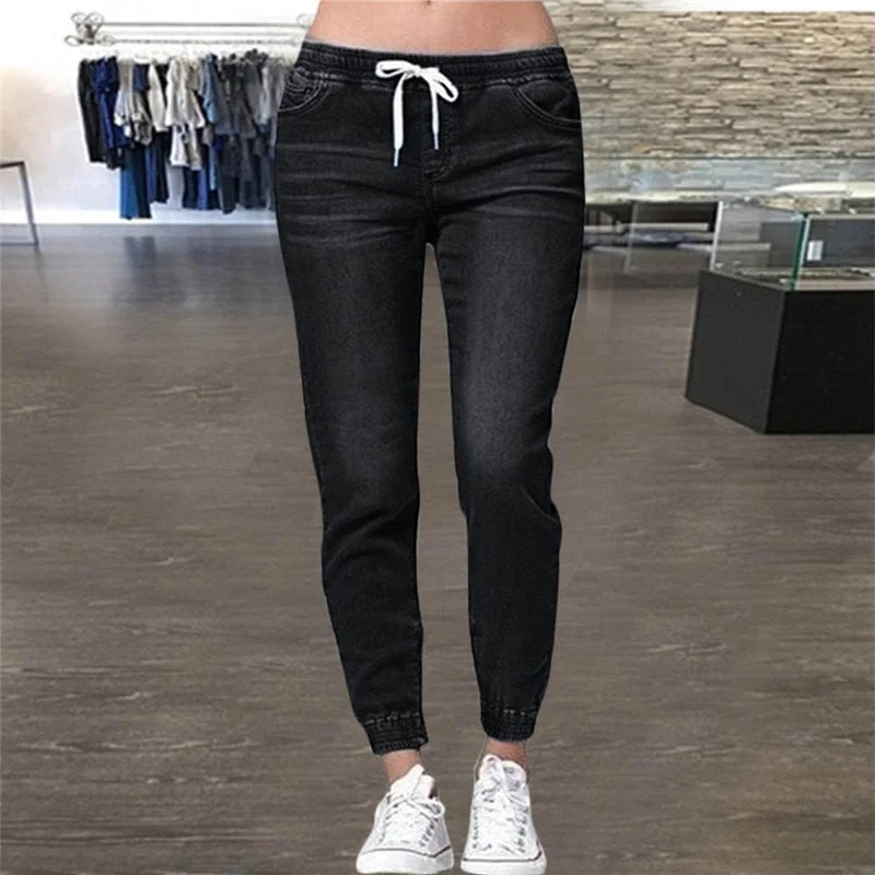 Women Jeans New Autumn High Waist Drawstring Lace Up Casual Loose Ankle Length Plus Size Fashion Femme Pencil Pants