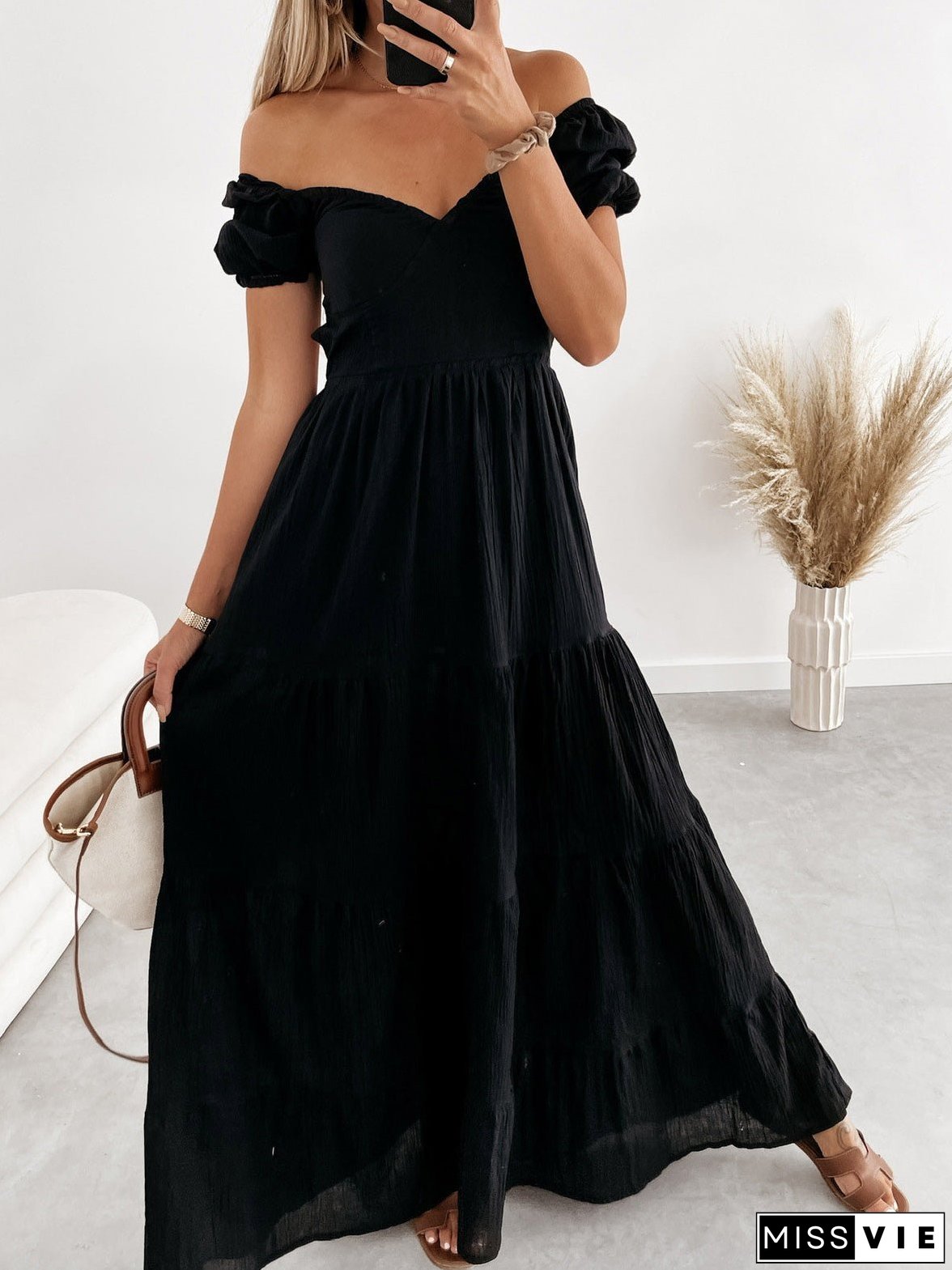 Women's Dresses Short Sleeve Off Shoulder Strap Dress