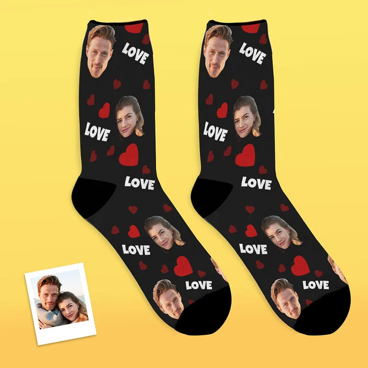 Custom Face Socks Heart And Love Personalized Photo Socks