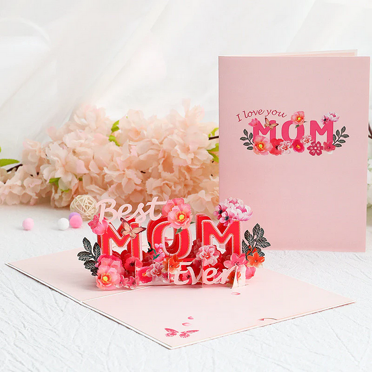 3D Flower Hollow Letter Mothers Day Card, Creative Mother's Day Gift-Best Mom Ever