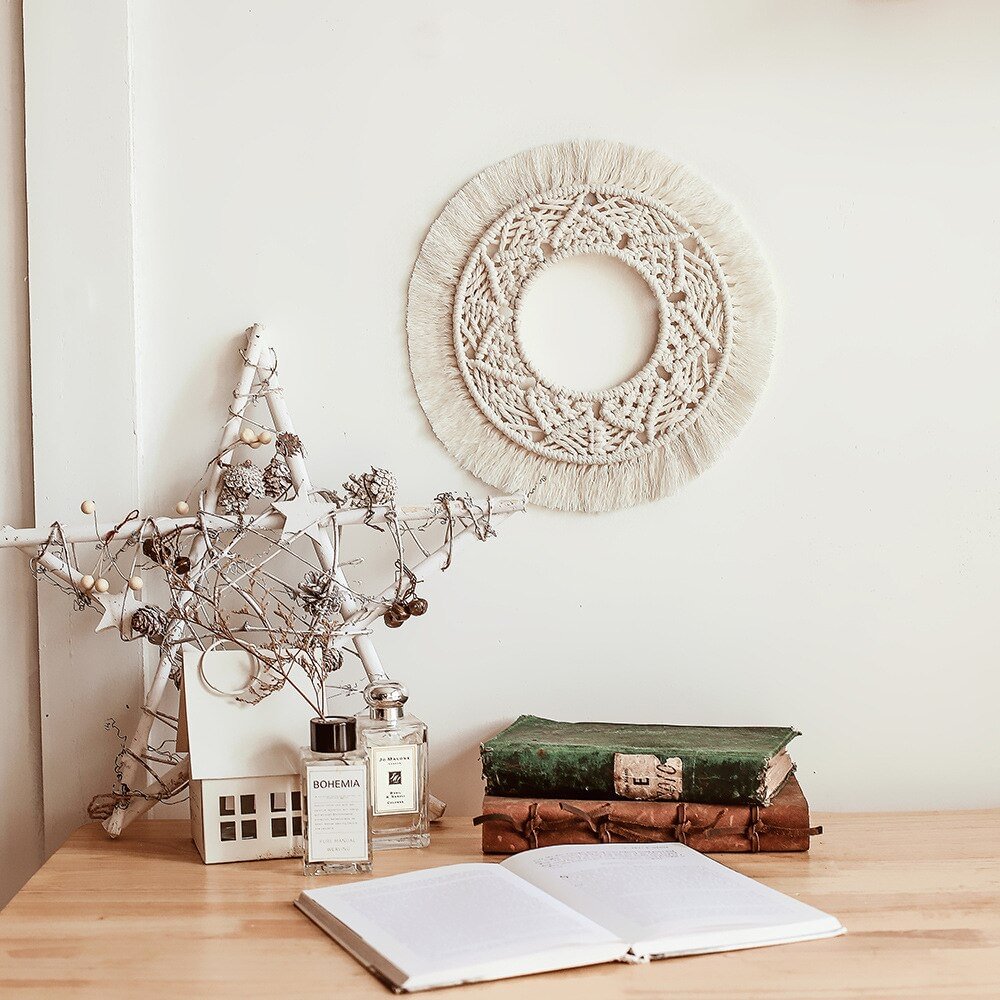Boho Macrame Wall Hanging Round Decorative Wall Mirrors Home Decor ,Bedroom,Living Room,Nursery,Party Christmas Decorations Gift