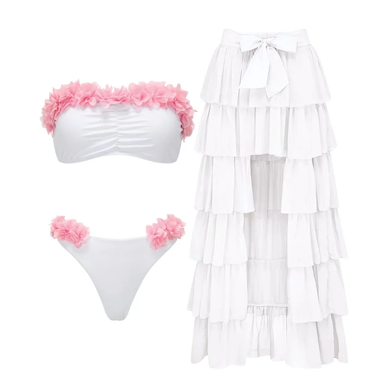 Bandeau Lace Bikini Swimsuit and Skirt