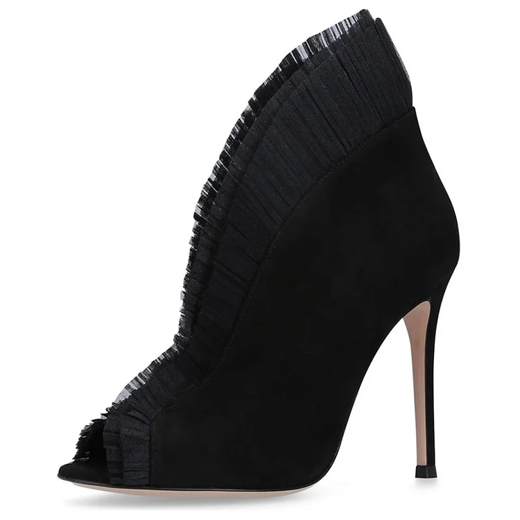 Escarpins à talons aiguilles avec franges pointus en noir Flusfy