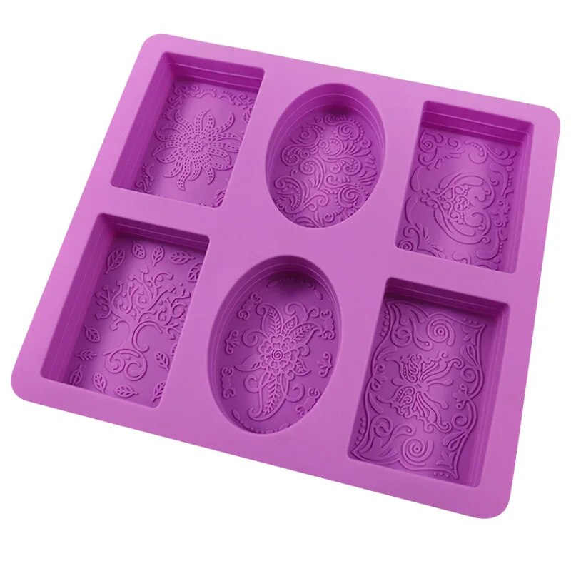 6 Cups Silicone Flower Soap Molds Silicon Rectangle Candle Moulds Oval Soap Bar Making Tool