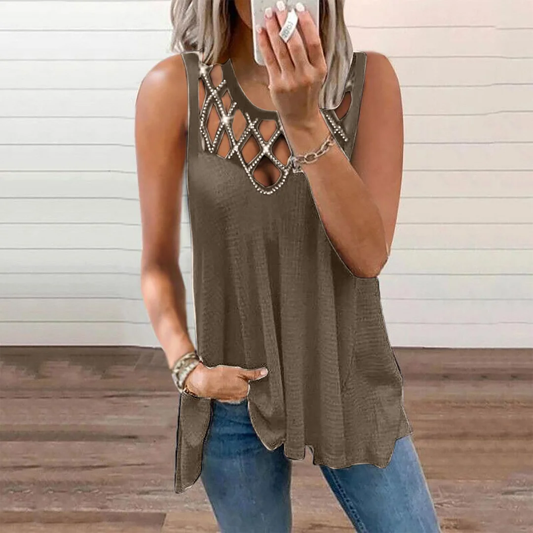 Spring And Summer New Sexy Y2k Cute Tops Hollow Hot Drill Sleeveless Vest Solid Color Crop Tops Women Top Mujer