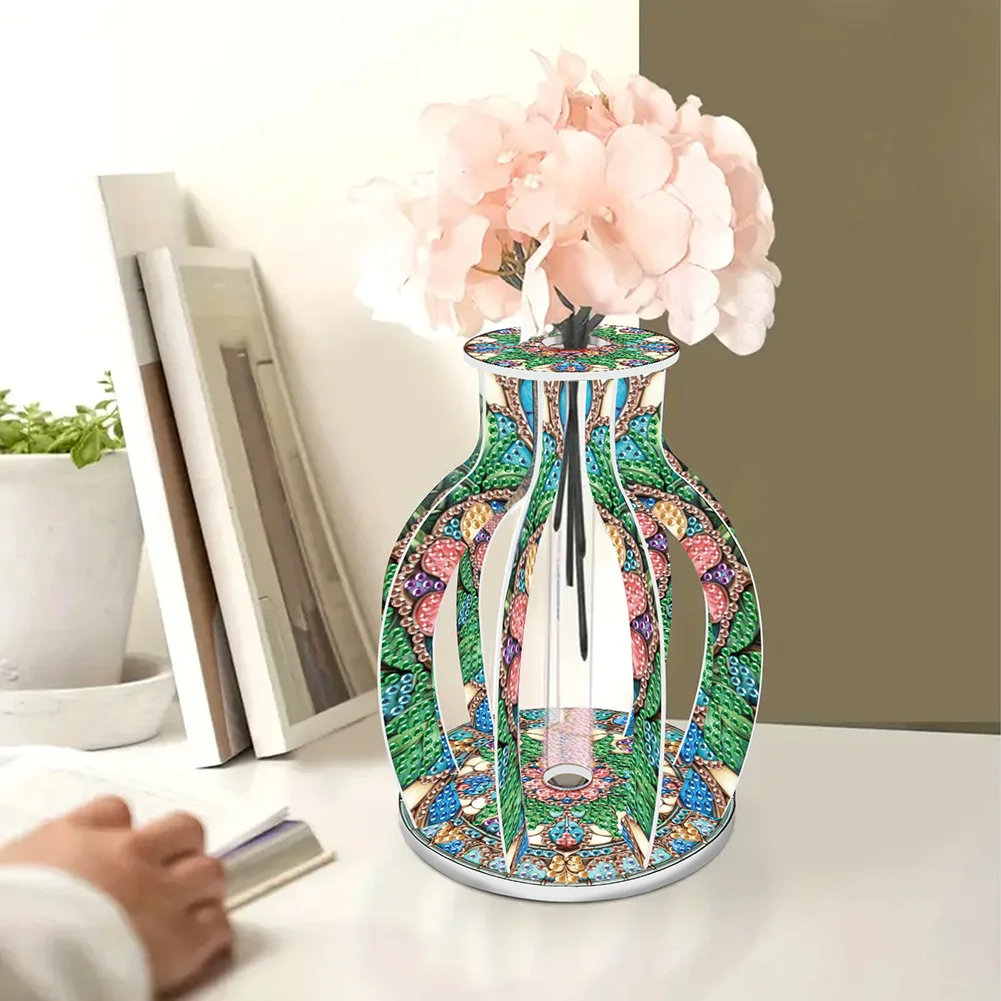 Acrylic Wood Pattern 5D DIY Diamond Painting Flower Vase for Home Office Decor