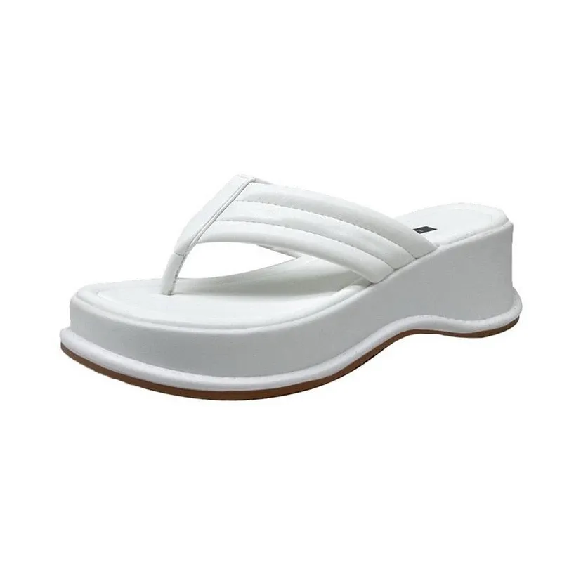 Women Summer Thick Bottom Slippers Comfy Women Sandals Ladies Mid-heels Flip Flops Platform Shoes Female Comfort Leisure Sandals