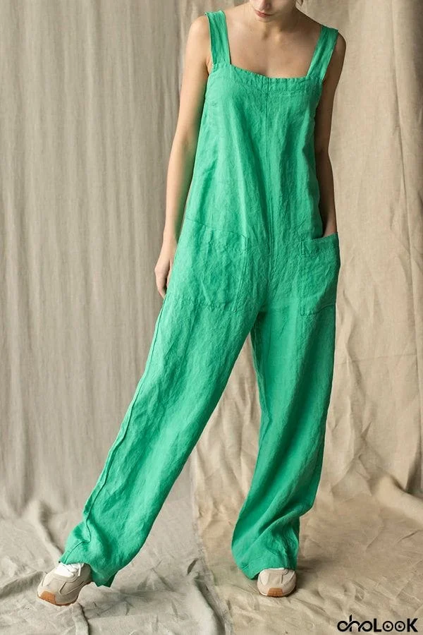 Square Neck Pockets Dungarees Jumpsuits