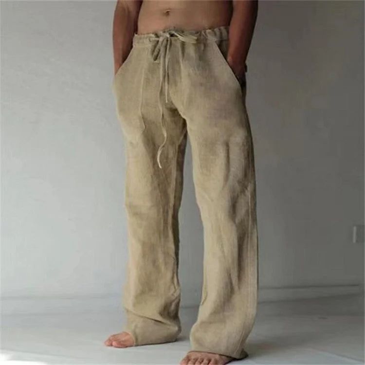 Solid Color Cotton Linen Drawstring Loose Casual Pants socialshop