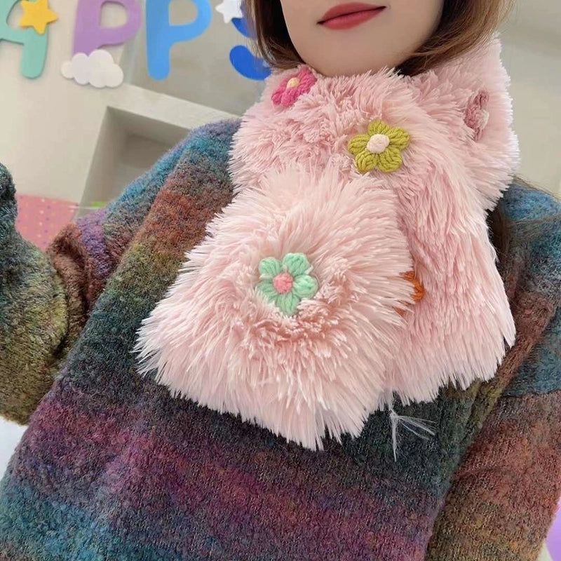 Women’s Sweet Flower Faux Rabbit Fur Scarf