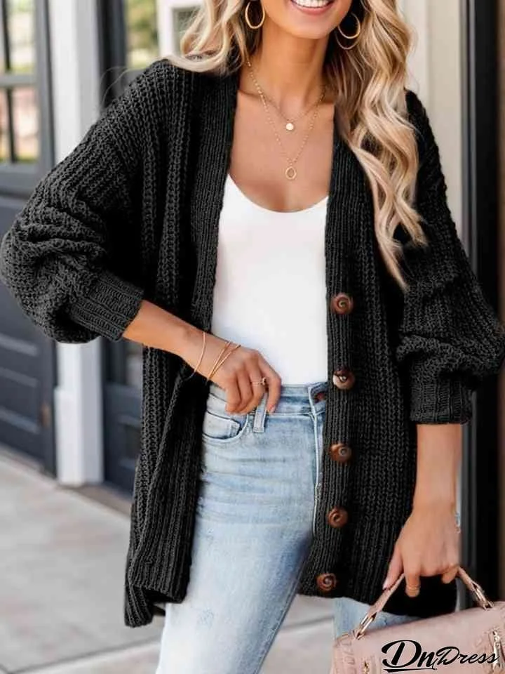 Full Size Button-Up V-Neck Long Sleeve Cardigan