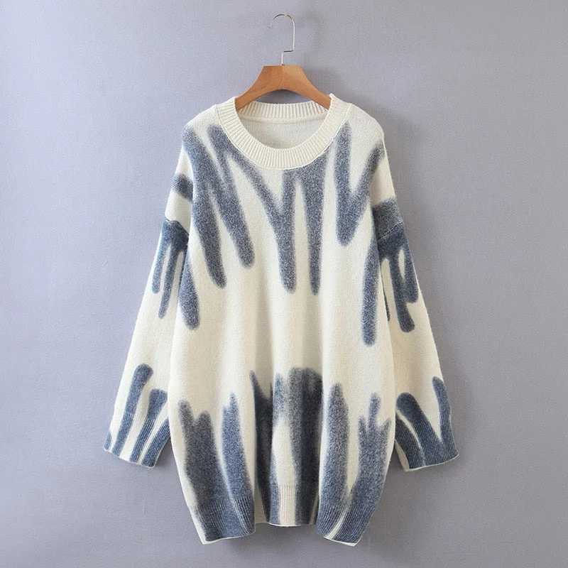 Tossy New Tie-Dye Knit Women's Oversize Sweater Pullovers Long Sleeve Y2k Casual 2021 Winter Streetwear Loose Pull Femme Jumper