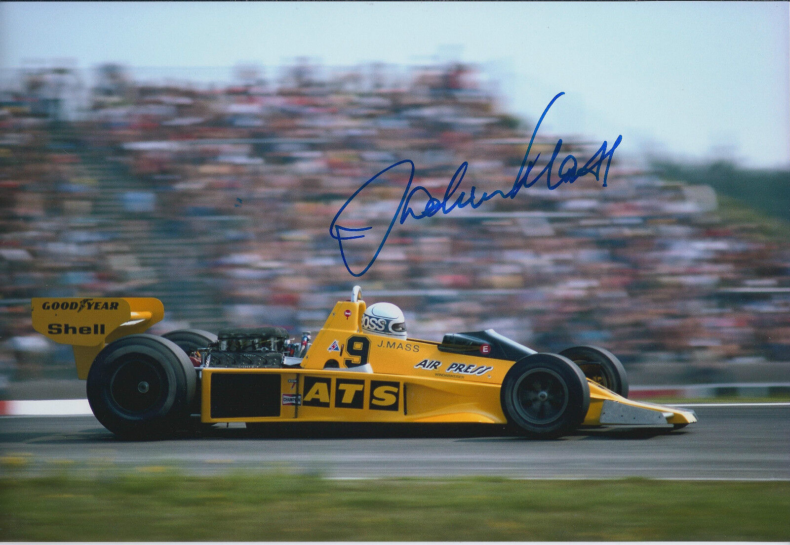 Jochen MASS SIGNED Photo Poster painting Autograph AFTAL COA German Grand Prix F1 Ford Cosworth