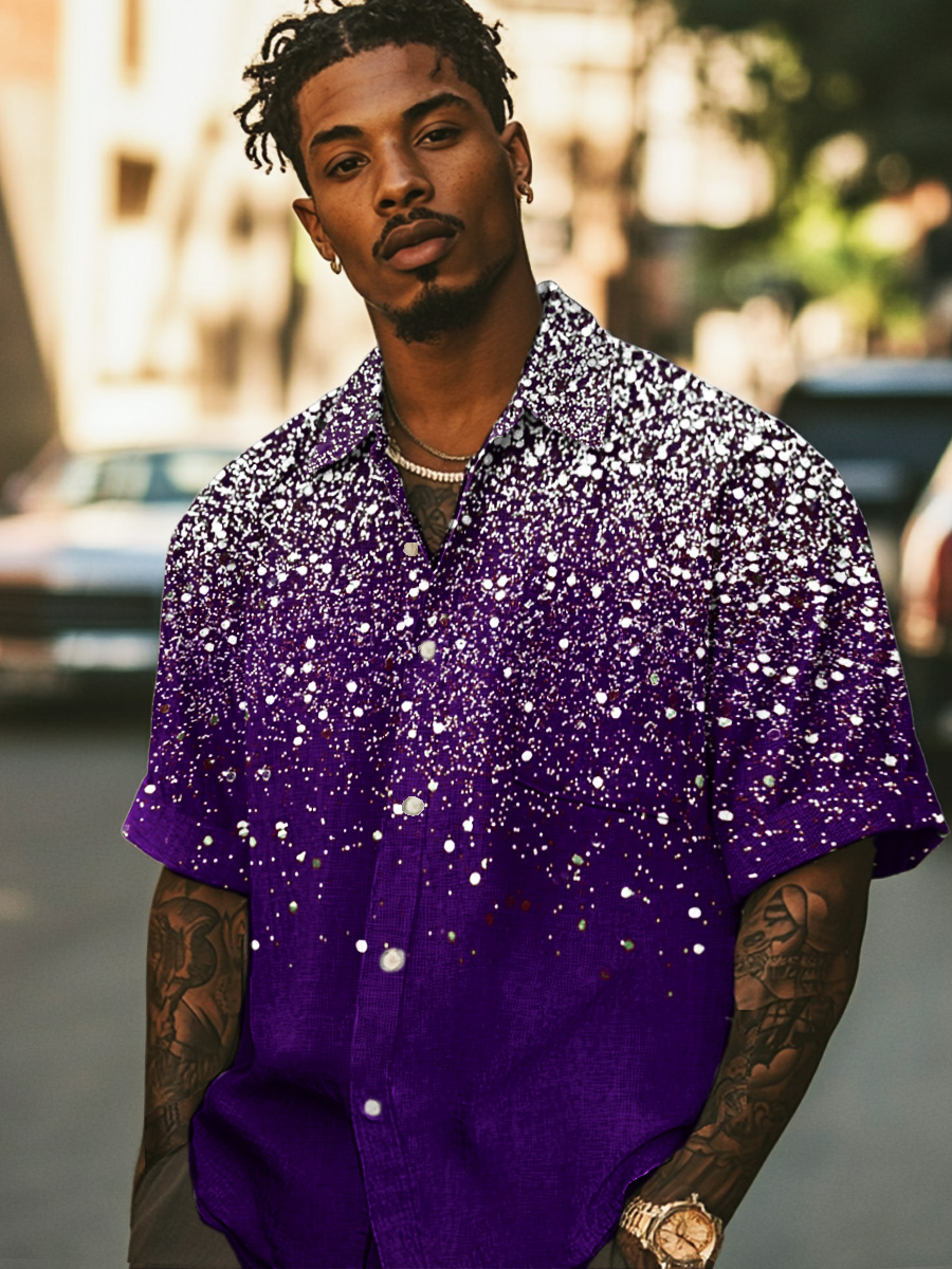 Gradient Shiny Art Print Casual 100% Cotton Shirt