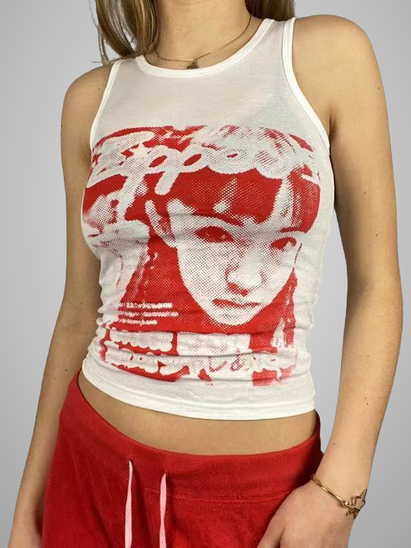 Goth Printing Sleeveless Midriff-baring Cropped Tank Top