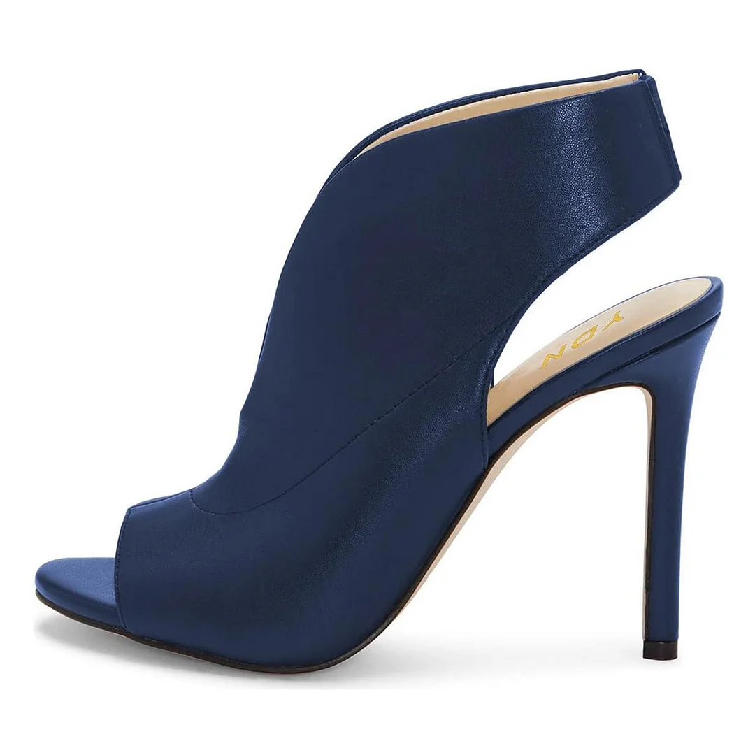 Navy Vegan Leather Peep Toe Slingback Stiletto Heels Sandals