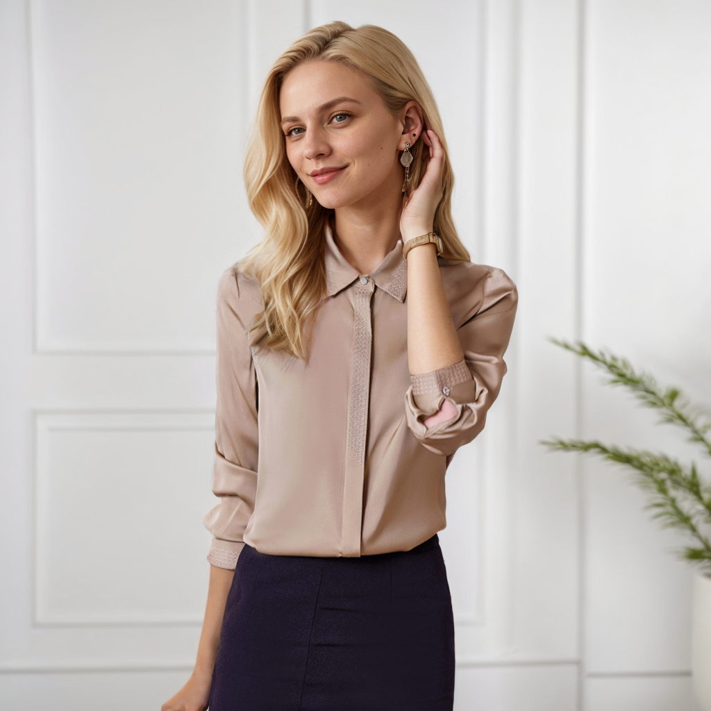 Classic Womens Silk Blouse Diamond Neckline REAL SILK LIFE