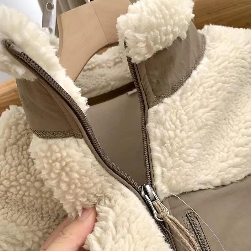 Fashion Lamb Plush Jacket Women's Autumn Winter New Pocket Zipper Long Sleeve Loose Stand Collar Comfort Warm Jacket for Women Fashion Lamb Plush Jacket Women's Autumn Winter New Pocket Zipper Long Sleeve Loose Stand Collar Comfort Warm Jacket for Women