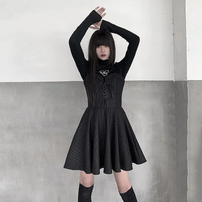 Gothic Black Ghost Girl Woolen Suspender Skirt Set SP17443