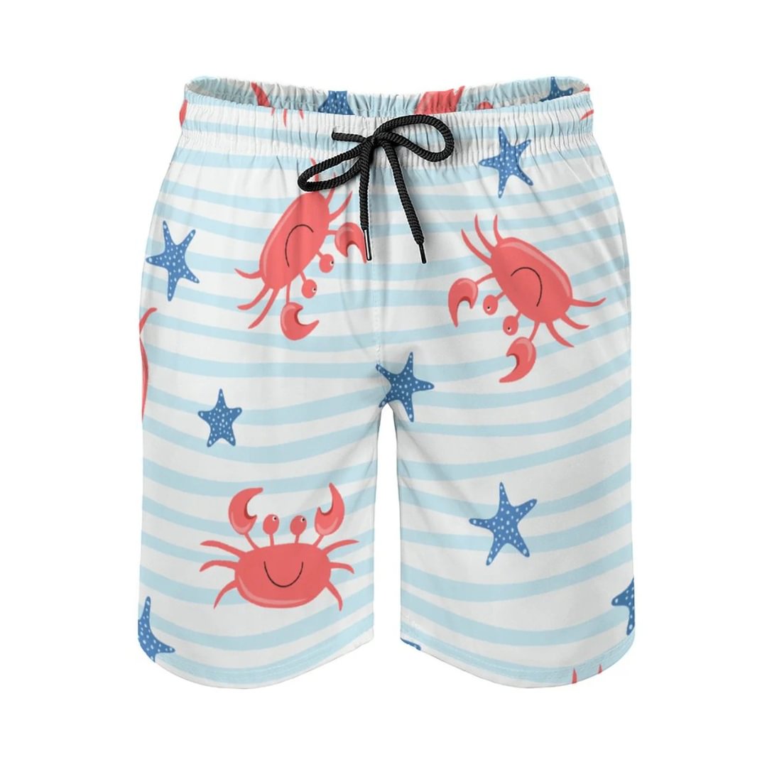 Cute Crab Men's Beach Shorts Swim Trunks Quick Dry Board Shorts with Pockets and Mesh Lining