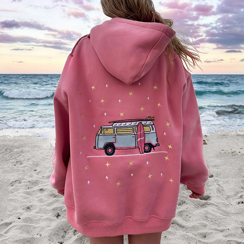 Iplaynox Top Women Hoodies Spring Autumn Clothes Sweet Back Car Embroidery Long Sleeve Hoodies Women Clothing Streetwear