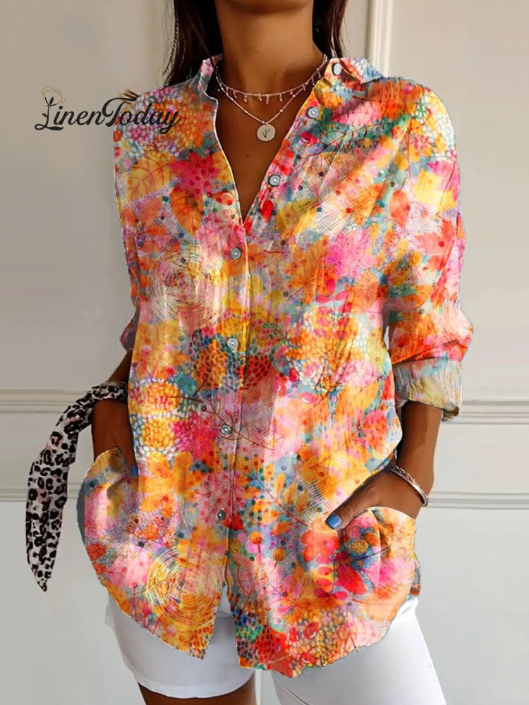 Women&rsquo;s Autumn Art Print Casual Cotton Shirt Multicolor / S