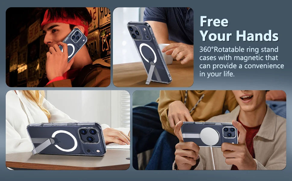 Suitable For Apple 17 Mobile Phone Case Straight Rotating Magnetic Stand Magsafe Transparent Iphone17Pro Mobile Phone Case