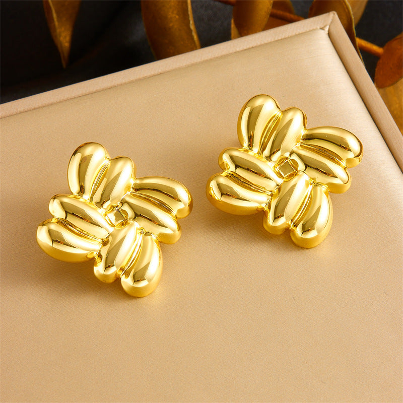 Simple And Cool Style Thread Rotating Circular Geometric Leaf Flower Stainless Steel Personality Smooth Earrings